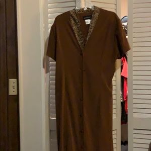 Ankle length brown dress with leopard insert